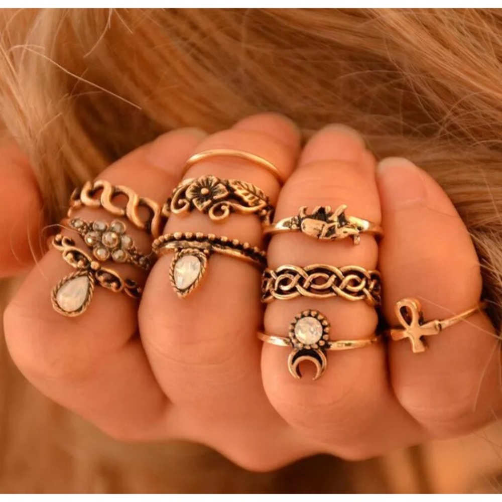 10pcs Women Gold Above Knuckle Rings